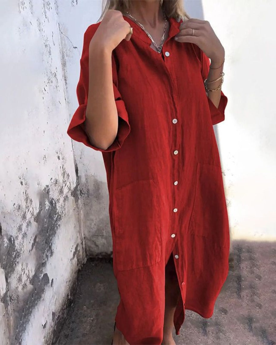Women's Boho Shirt Dress | Button Front Loose - lifestyle