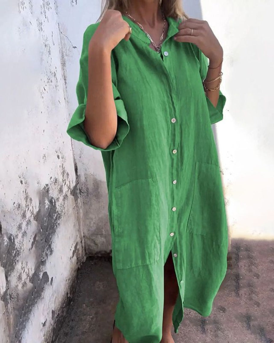 Women's Boho Shirt Dress | Button Front Loose - side