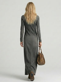 Women's Button Front Denim Maxi Dress with Slit Lifestyle