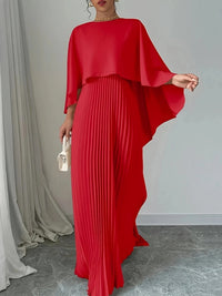 Women's Cape Maxi Dress | Pleated Wedding Guest Overlay Angle