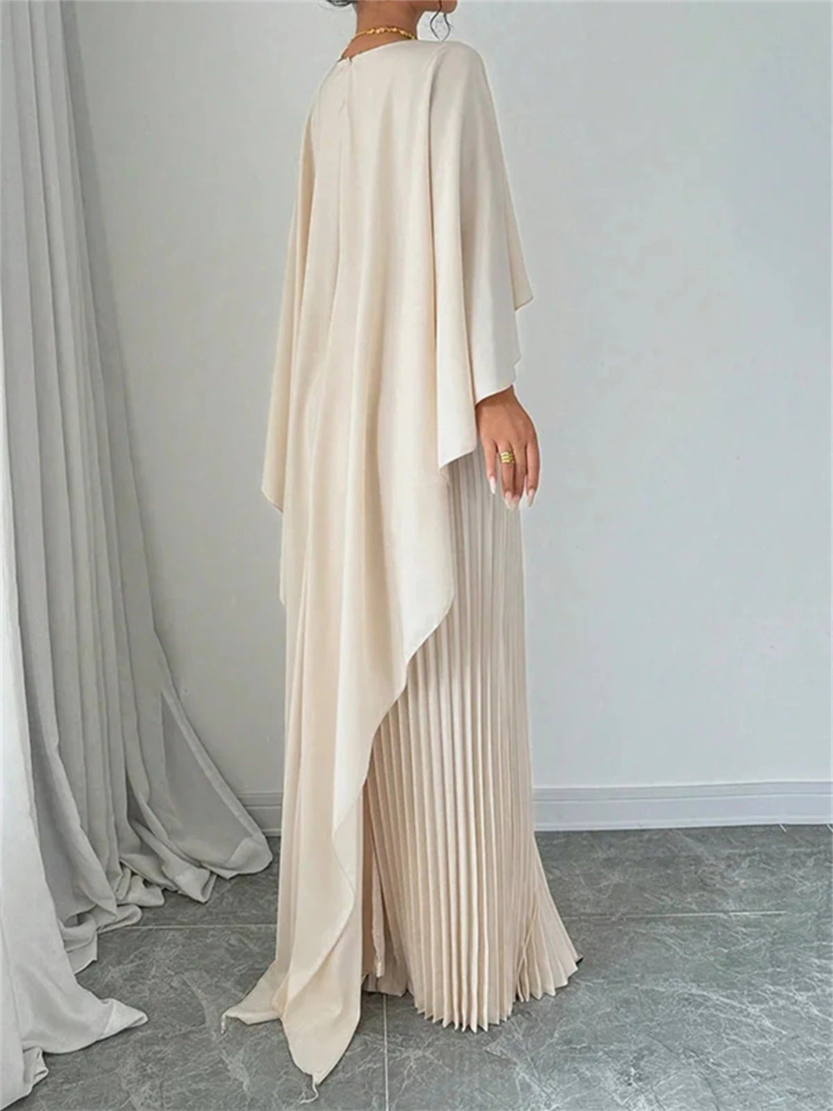 Women's Cape Maxi Dress | Pleated Wedding Guest Overlay Back