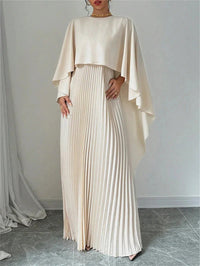Women's Cape Maxi Dress | Pleated Wedding Guest Overlay Front