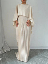 Women's Cape Maxi Dress | Pleated Wedding Guest Overlay
