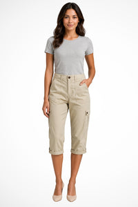 Women's Cargo Cropped Trousers | Relaxed Fit with Roll Up Hem Angle