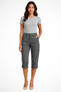 Women's Cargo Cropped Trousers | Relaxed Fit with Roll Up Hem Detail