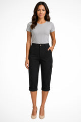 Women's Cargo Cropped Trousers | Relaxed Fit with Roll Up Hem