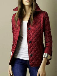 Women's Casual Quilted Jacket | Diamond Pattern with Turned-Down Collar Angle