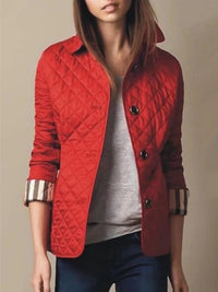 Women's Casual Quilted Jacket | Diamond Pattern with Turned-Down Collar Close Up