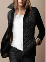 Women's Casual Quilted Jacket | Diamond Pattern with Turned-Down Collar