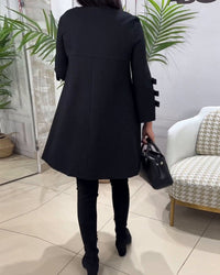 Women's Casual Solid Colour Knee Length Dress | Long Sleeve Bow Cut Out Close Up