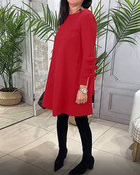 Women's Casual Solid Colour Knee Length Dress | Long Sleeve Bow Cut Out View 11