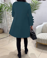 Women's Casual Solid Colour Knee Length Dress | Long Sleeve Bow Cut Out View 17