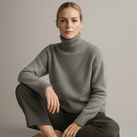 Women's Chunky Roll Neck Sweater | Oversized Relaxed Knit Fit Close Up