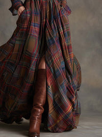 Women's Classic Belted Shirt Dress | Plaid Flared Style Back