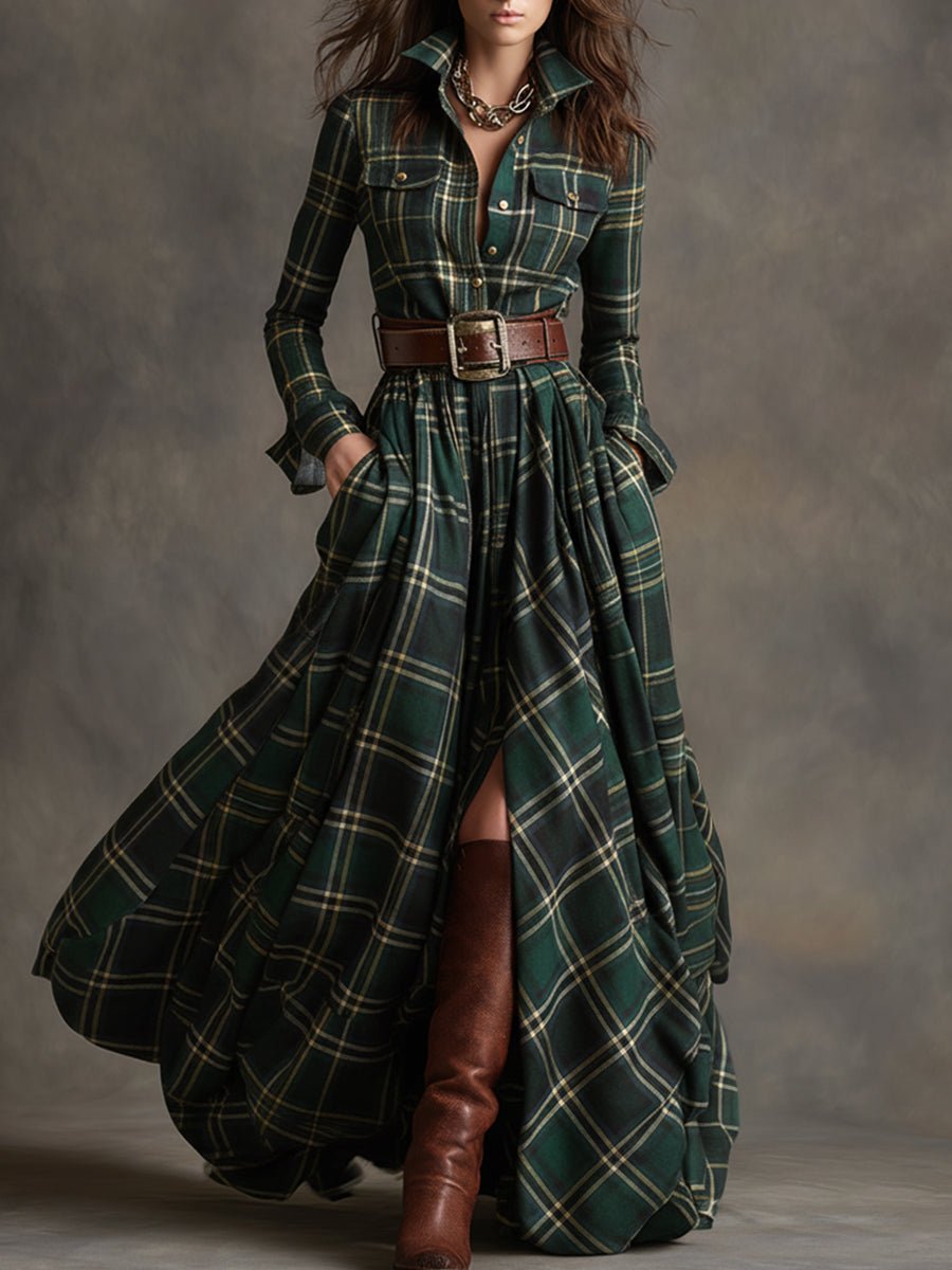 Women's Classic Belted Shirt Dress | Plaid Flared Style Hero