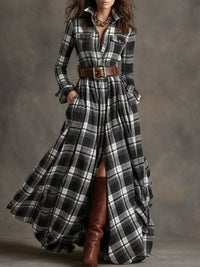 Women's Classic Belted Shirt Dress | Plaid Flared Style Lifestyle