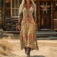 Women's Classic Long Sleeve Vintage Dress Front