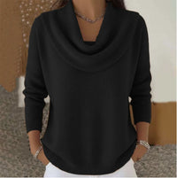 Women's Cowl Neck Soft Sweater | Draped Collar Elegant Fit Detail