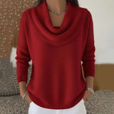 Women's Cowl Neck Soft Sweater | Draped Collar Elegant Fit