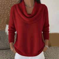 Women's Cowl Neck Soft Sweater | Draped Collar Elegant Fit Hero