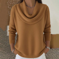 Women's Cowl Neck Soft Sweater | Draped Collar Elegant Fit Side