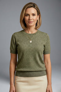 Women's Crew Neck Ribbed Knit Top with Relaxed Fit Close Up