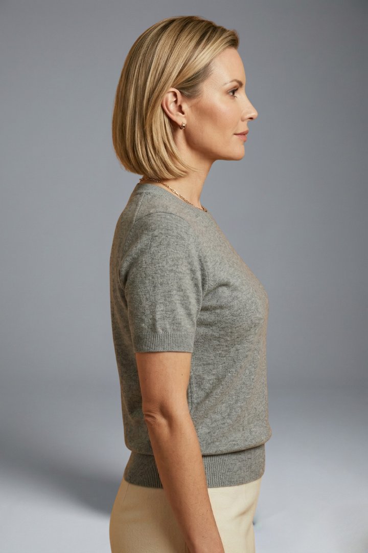 Women's Crew Neck Ribbed Knit Top with Relaxed Fit Detail