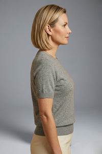 Women's Crew Neck Ribbed Knit Top with Relaxed Fit Detail