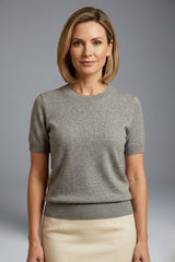 Women's Crew Neck Ribbed Knit Top with Relaxed Fit