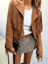 Women's Cropped Fringe Suede Jacket | Boho All-Over Fringe