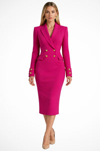 Women's Double Breasted Blazer Midi Dress | Gold Button Detail Back