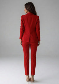 Women's Double-Breasted Blazer Set | Gold Button Tailored Trousers Back