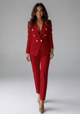 Women's Double-Breasted Blazer Set | Gold Button Tailored Trousers