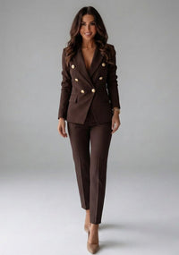 Women's Double-Breasted Blazer Set | Gold Button Tailored Trousers Lifestyle