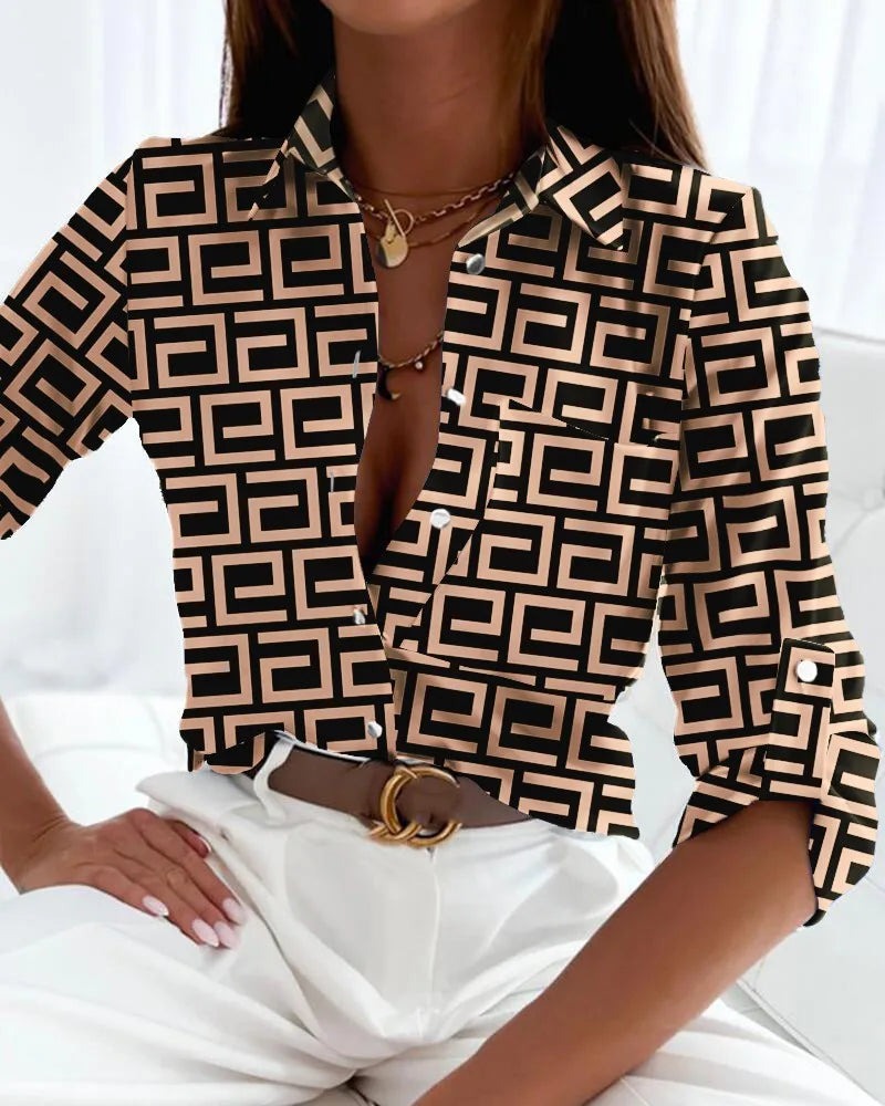 Women's Elegant Abstract Print Blouse - front