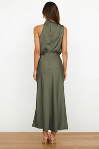 Women's Elegant Halter Neck Satin Midi Dress - look