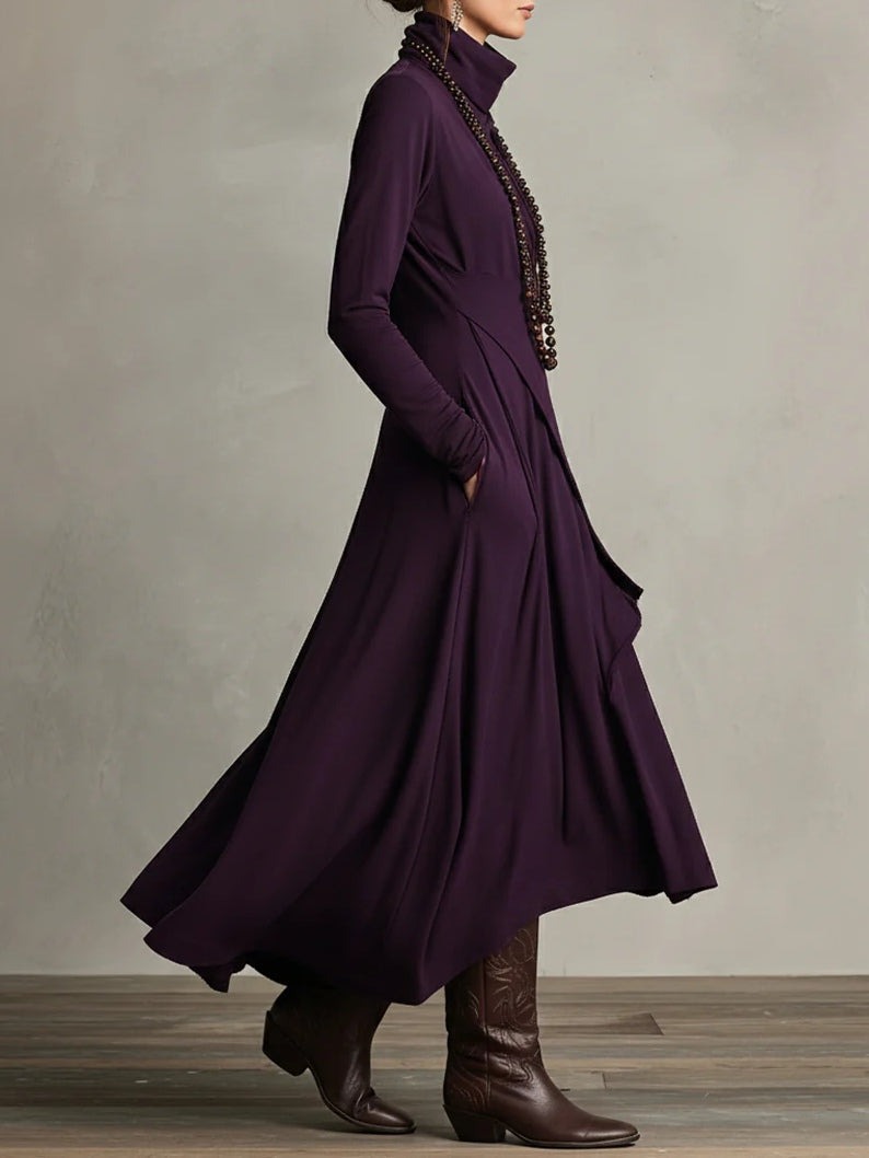Women's Elegant High Neck Long Sleeve Maxi Dress - angle
