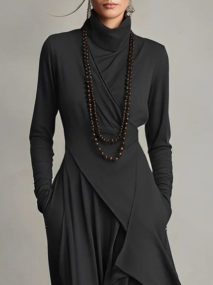 Women's Elegant High Neck Long Sleeve Maxi Dress - close-up