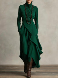 Women's Elegant High Neck Long Sleeve Maxi Dress - detail