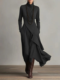 Women's Elegant High Neck Long Sleeve Maxi Dress - front