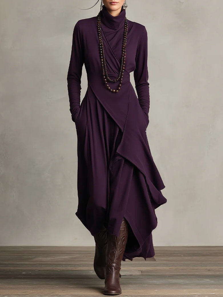 Women's Elegant High Neck Long Sleeve Maxi Dress - lifestyle