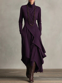 Women's Elegant High Neck Long Sleeve Maxi Dress - lifestyle