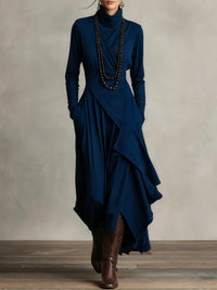 Women's Elegant High Neck Long Sleeve Maxi Dress - side