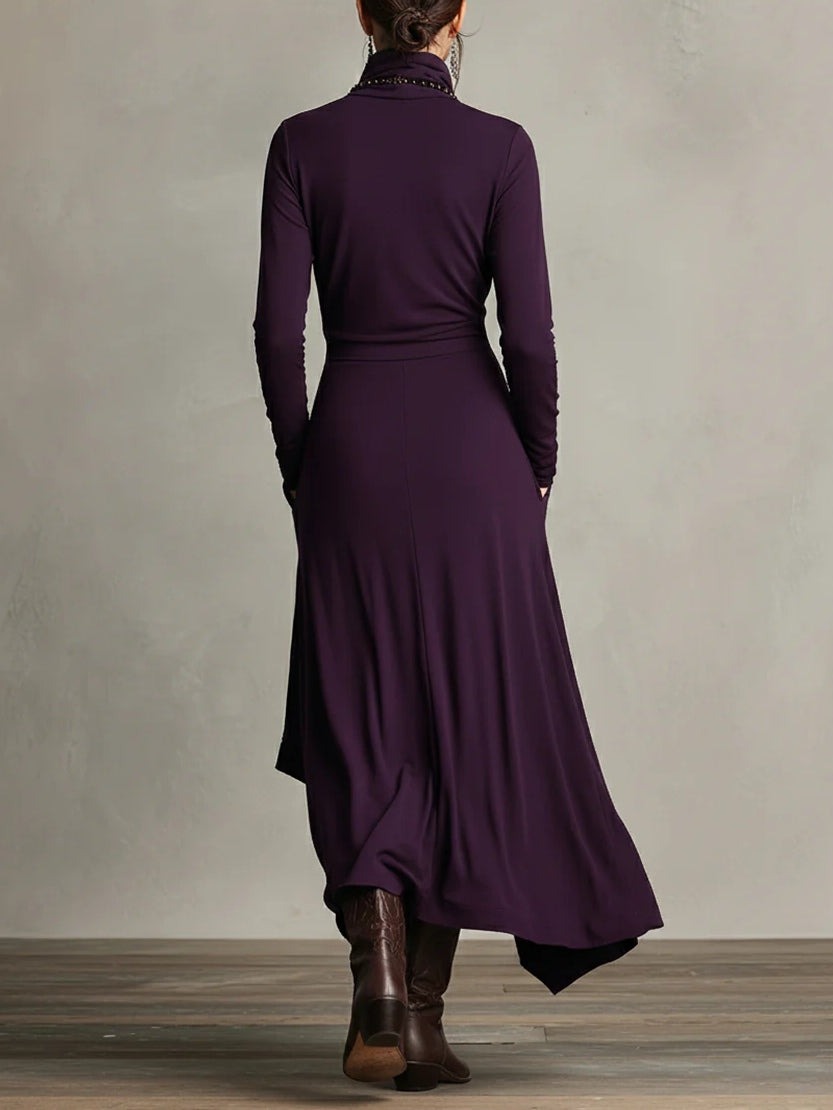 Women's Elegant High Neck Long Sleeve Maxi Dress - view