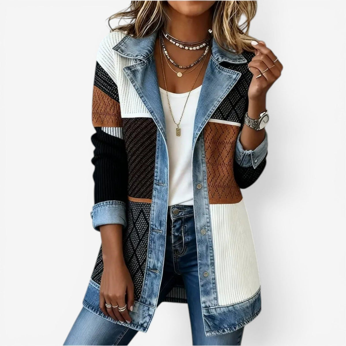 Women's Elegant Jacket | Layered Collar with Button Front Detail