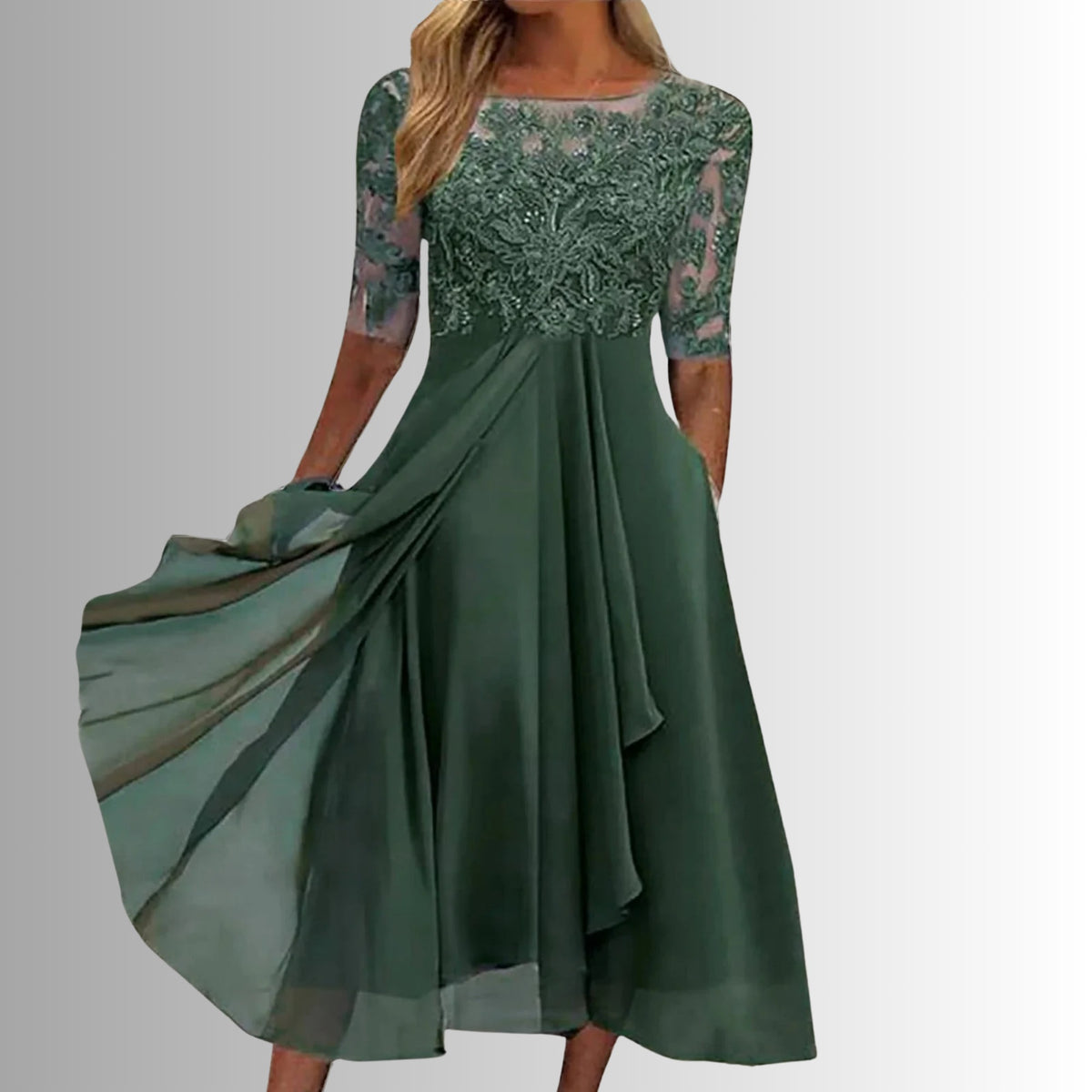 Women's Elegant Lace Dress | Midi - side
