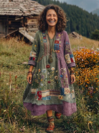 Women's Embroidered Panel Long Sleeve Midi Dress View 11