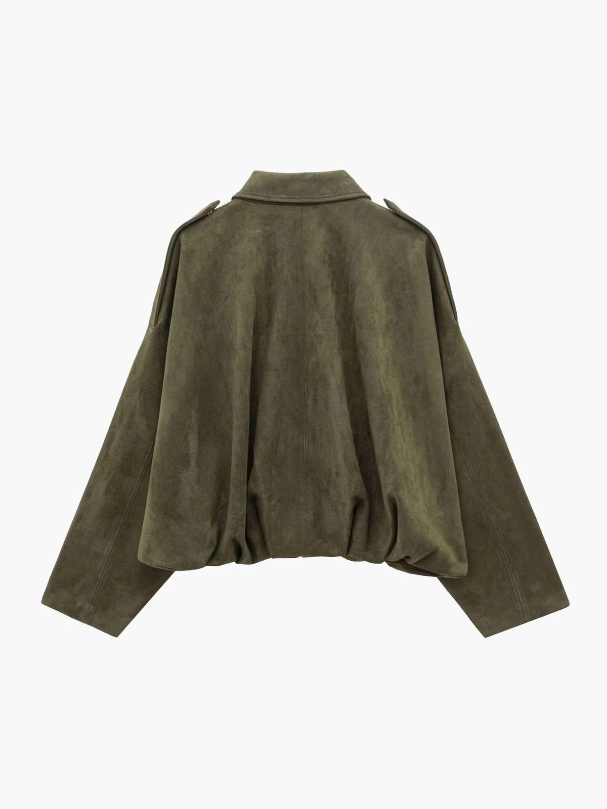 Women's Faux Suede Bomber Jacket | Collared Bubble Hem Fit Front