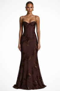 Women's Floral Embroidered Corset Cami Strap Wedding Guest Maxi Dress Full