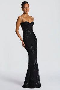 Women's Floral Embroidered Corset Cami Strap Wedding Guest Maxi Dress Lifestyle